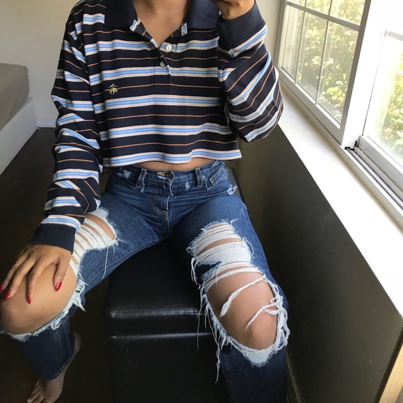 Tops - Vintage striped long sleeve crop polo